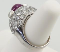 VINTAGE DIAMOND CLUSTER AND RUBY DOME PLATINUM RING - 2783452