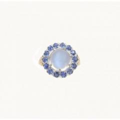 VINTAGE MOONSTONE AND SAPPHIRE 14K GOLD CLUSTER RING - 2881621