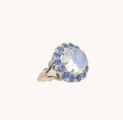 VINTAGE MOONSTONE AND SAPPHIRE 14K GOLD CLUSTER RING - 2881622