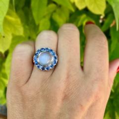 VINTAGE MOONSTONE AND SAPPHIRE 14K GOLD CLUSTER RING - 2881625