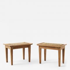 VINTAGE PAIR OF CERUSED OAK STOOLS WITH ROPE SEATS - 4345612