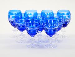 Val Saint Lambert Cobalt Blue Crystal Wine Water Glasses Service For 9 People - 4795504