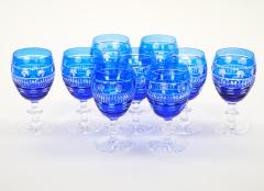 Val Saint Lambert Cobalt Blue Crystal Wine Water Glasses Service For 9 People - 4795506
