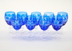 Val Saint Lambert Cobalt Blue Crystal Wine Water Glasses Service For 9 People - 4795507