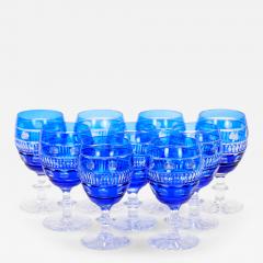 Val Saint Lambert Cobalt Blue Crystal Wine Water Glasses Service For 9 People - 4796347