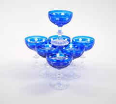 Val Saint Lambert Cobalt Crystal Champagne Coupe Glass Service For 8 People - 4795475