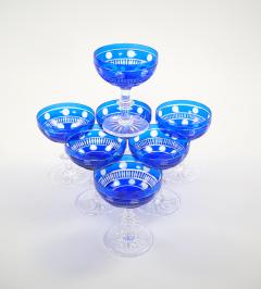 Val Saint Lambert Cobalt Crystal Champagne Coupe Glass Service For 8 People - 4795477