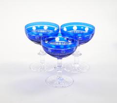 Val Saint Lambert Cobalt Crystal Champagne Coupe Glass Service For 8 People - 4795478