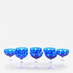 Val Saint Lambert Cobalt Crystal Champagne Coupe Glass Service For 8 People - 4796346
