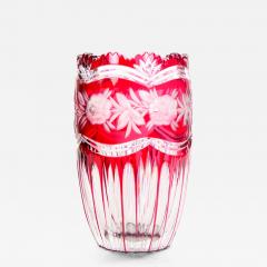Val Saint Lambert Cut Etched Glass Vase with Floral and Foliate Decoration - 4796284