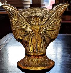 Val Saint Lambert Dame Papillon Art Deco Belgian Amber Glass Vase - 2021720