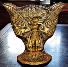 Val Saint Lambert Dame Papillon Art Deco Belgian Amber Glass Vase - 2021727