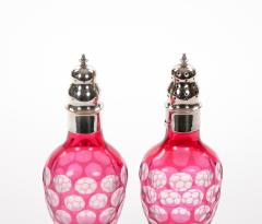 Val Saint Lambert Pink Glass Bottles with Diamond Cut Etched Decoration - 4795284