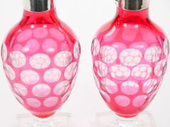 Val Saint Lambert Pink Glass Bottles with Diamond Cut Etched Decoration - 4795287