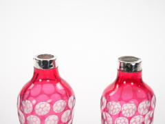 Val Saint Lambert Pink Glass Bottles with Diamond Cut Etched Decoration - 4795288