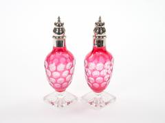 Val Saint Lambert Pink Glass Bottles with Diamond Cut Etched Decoration - 4795289
