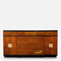 Vanleigh Furniture 1940s Art Deco Vanleigh Walnut Server with Inlaid Flowers and Burl Accents - 3823946
