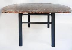 Variegated Marble Dining Table with Painted Steel Legs and Stretchers - 3507918