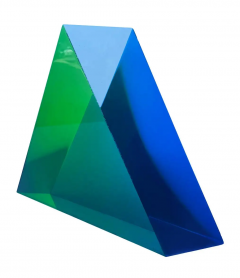 Vasa Velizar Mihich Vasa Mihich Op Art Acrylic Lucite Pyramid Table Sculpture in Blue Green - 2721320