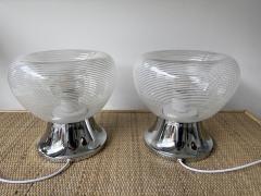 VeArt Pair of Stripe Murano Glass and Metal Chrome Lamps by VeArt Italy 1970s - 2710708