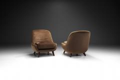 Velour Lounge Chairs with Solid Wood Legs Europe ca 1950s - 3663336