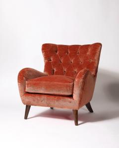 Velvet and Elm Tufted Armchairs Italy c 1950 - 4207176