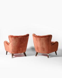 Velvet and Elm Tufted Armchairs Italy c 1950 - 4207180