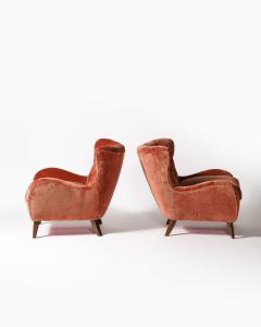 Velvet and Elm Tufted Armchairs Italy c 1950 - 4207181