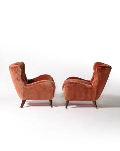 Velvet and Elm Tufted Armchairs Italy c 1950 - 4207184