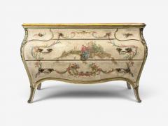 Venetian Chinoiserie Bomb Commode Beige Painted Faux Marble Italy 1920s - 4676665