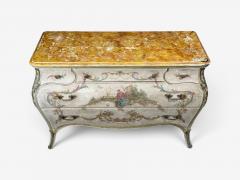 Venetian Chinoiserie Bomb Commode Beige Painted Faux Marble Italy 1920s - 4676712