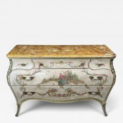 Venetian Chinoiserie Bomb Commode Beige Painted Faux Marble Italy 1920s - 4678769