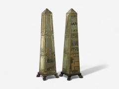 Venetian Etched Glass Panels Distressed Mirror Obelisks 20th C  - 4164666