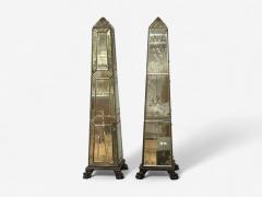 Venetian Etched Glass Panels Distressed Mirror Obelisks 20th C  - 4164668