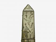Venetian Etched Glass Panels Distressed Mirror Obelisks 20th C  - 4164669