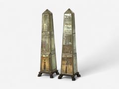 Venetian Etched Glass Panels Distressed Mirror Obelisks 20th C  - 4164670