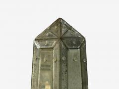 Venetian Etched Glass Panels Distressed Mirror Obelisks 20th C  - 4164672