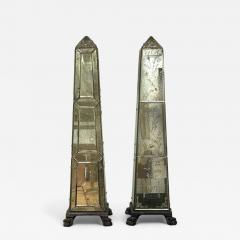 Venetian Etched Glass Panels Distressed Mirror Obelisks 20th C  - 4164713