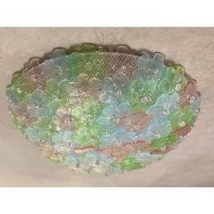 Venetian Green Pink and Light Blue Flowers Murano Glass Flush Mount - 4302957