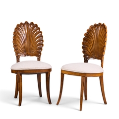 Venetian Grotto Hollywood Regency Style Scalloped Shell Back Dining Chair Pair - 4744629