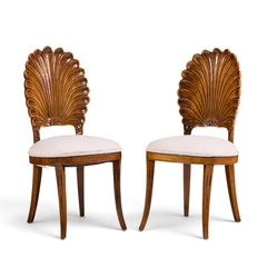 Venetian Grotto Hollywood Regency Style Scalloped Shell Back Dining Chair Pair - 4745853