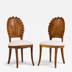 Venetian Grotto Hollywood Regency Style Scalloped Shell Back Dining Chair Pair - 4745877