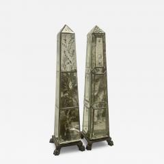 Venetian Mirrored Obelisk Compatible Pair Etched Glass Panels - 2927727