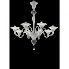 Venetian Murano Glass Chandelier in Transparent and White Tones With Silver Leaf - 4630031