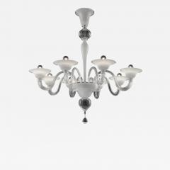 Venetian Murano Glass Chandelier in Transparent and White Tones With Silver Leaf - 4634523