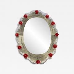 Venetian Murano Glass Oval Floral Wall Mirror Hand Carved Italian Art - 4493282