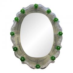 Venetian Murano Glass Oval Floral Wall Mirror Hand Carved Italian Art - 4492878