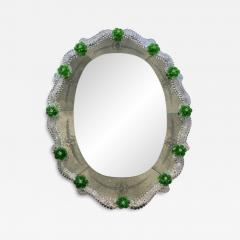 Venetian Murano Glass Oval Floral Wall Mirror Hand Carved Italian Art - 4493293
