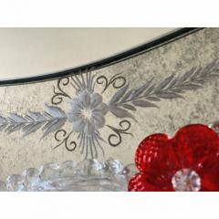 Venetian Murano Glass Oval Red Floral Wall Mirror Hand Carved Italian Art - 4567383