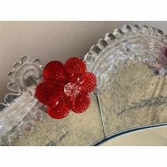 Venetian Murano Glass Oval Red Floral Wall Mirror Hand Carved Italian Art - 4567391